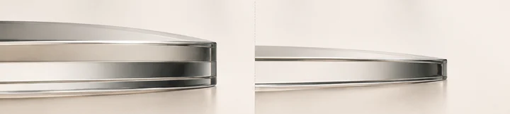 Two lens edges side by side: a thicker 1.60-index lens on the left, a noticeably thinner 1.74-index lens on the right