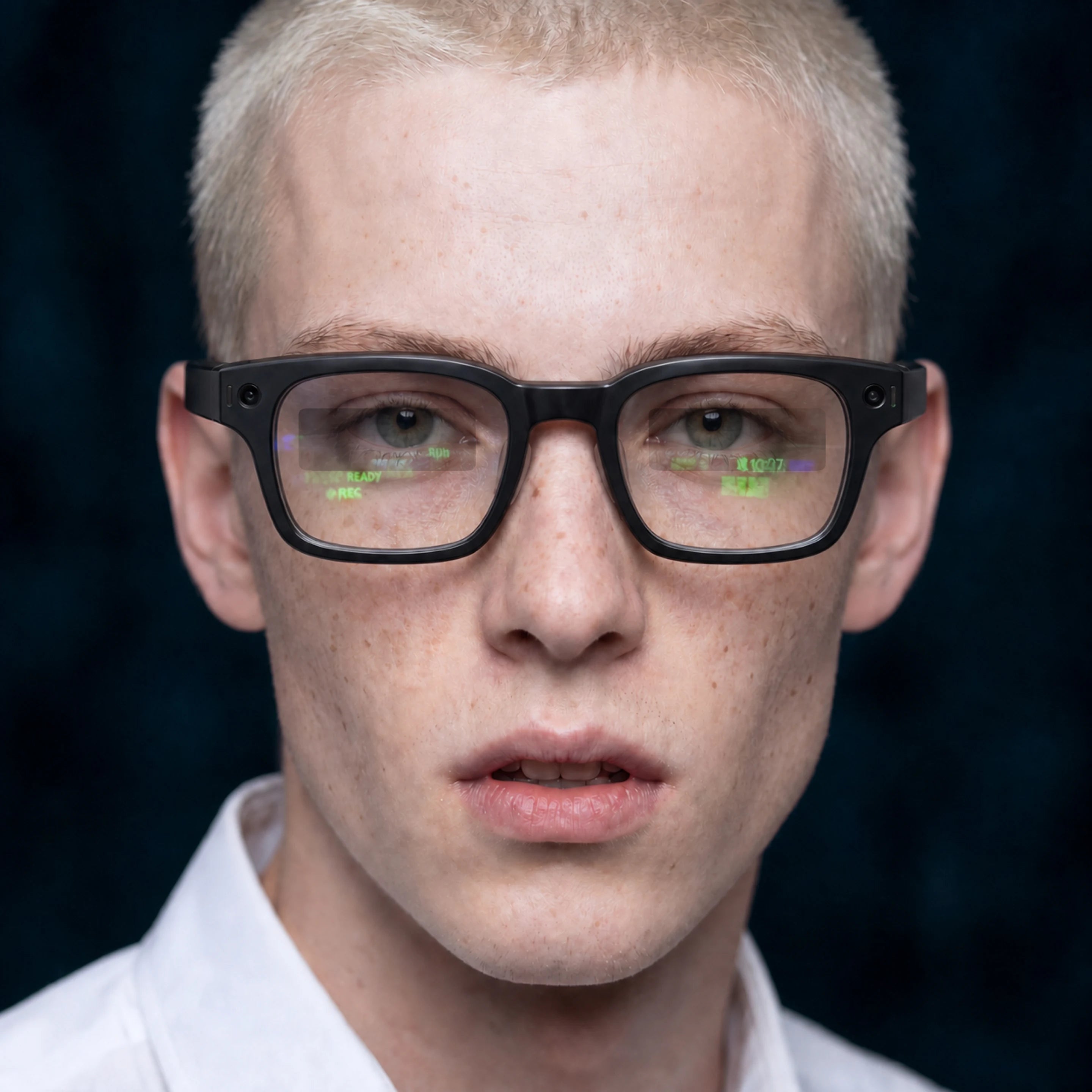 Other smart glasses showing front-facing display light leakage